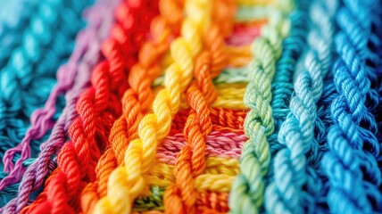 Colorful threads in detailed close-up showing texture and gradient of colors