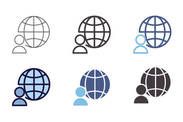 Person and web globe icon. Vector graphic element. International, global, personal website, social network and connectivity