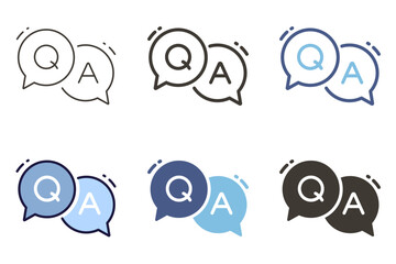 QA question and answer speech bubbles icon. Vector graphic elements for advice, faq, customer chat service, problem solving and solution helping