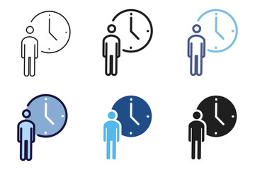 Time management and deadline icon. Person and clock graphic element for productivity, schedule, waiting