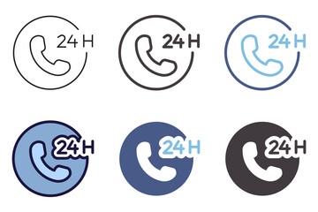 24 hour service with phone icon. Vector graphic element twenty four hours always available