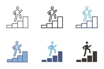 Person climbing stairs growth graph icon. Vector graphic elements for success, development, achievement