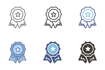 Seal badge stamp with ribbon and star icon. Vector graphic element for quality certification, award, prize
