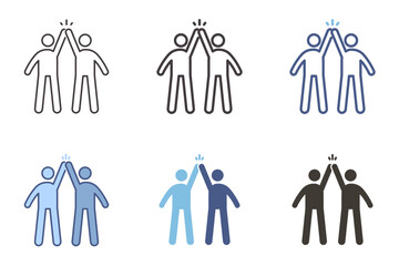 Two people greeting each other by giving high five icon. Vector graphic elements for teamwork, celebration, success, friendship