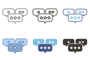 Star rating feedback in speech bubbles icon. Vector graphic elements for customer satisfaction, product quality, client testimonial