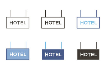 Hotel sign icon. Vector graphic element symbol with word on sign for touristic destination, resort, vacations