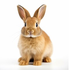 Obraz premium Plush bunny toy sitting alone on a pristine white background, Ai Generated