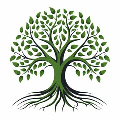 Obraz premium Vibrant green tree logo featuring both leaves and roots, Ai Generated