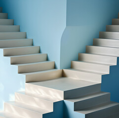 Abstract concept podium between white and blue steps, podium aesthetics