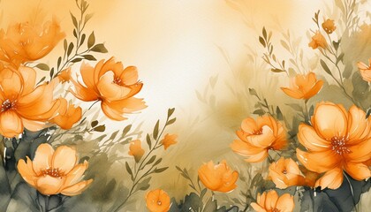 Watercolor orange floral background for wedding, birthday, card, invitation.