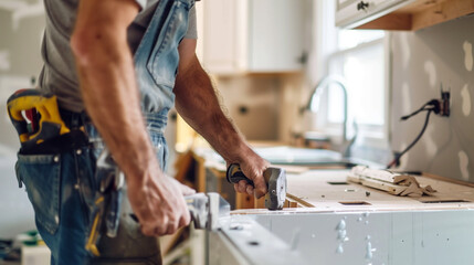 Man in Overalls Working on Kitchen Sink