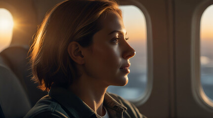woman looking out of window environment of earth. Generative. Ai