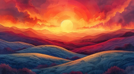 greeting card illustration, illustration template with stunning landscape and sunrise ideal for sharing warm wishes with loved ones on a greeting card