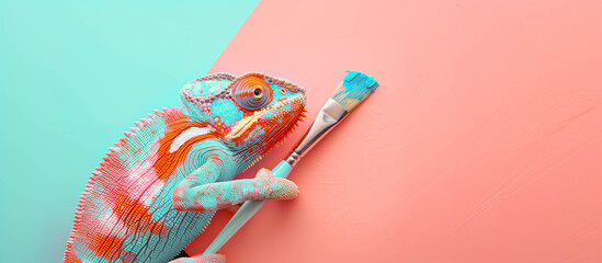 Chameleon and paint brush, minimal concept