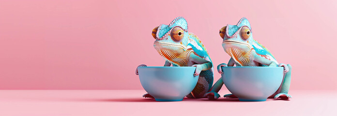 Fwa chameleon and bowls, minimal concept