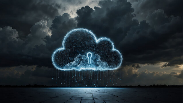 Cloud Computing and Cybersecurity Concept with Digital Cloud Data Protection