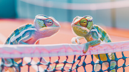 Two chameleons and  tennis, minimal concept