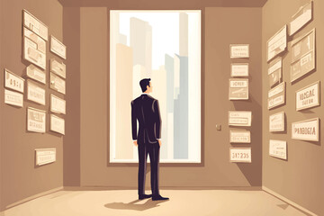 Fototapeta premium isometric design of a businessman who is confused about making decisions about the direction of the company