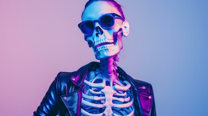 A fashionably styled portrait features a female skeleton, merging beauty and glamour in a unique concept, Ai Generated