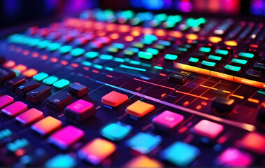 Dynamic Digital Music Production Console with Vibrant Color Blur