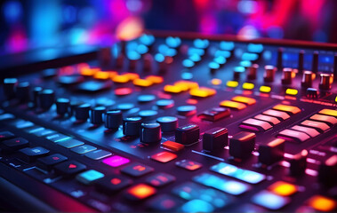 Fototapeta premium Dynamic Digital Music Production Console with Vibrant Color Blur