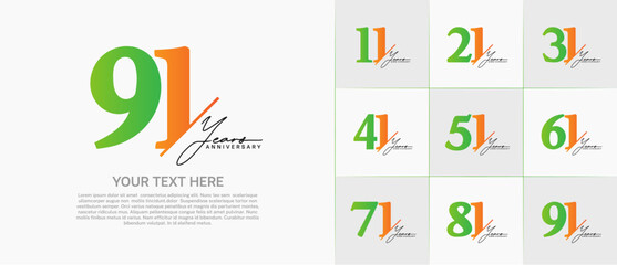 Set of Anniversary Logotype green and orange color with calligraphy can be use for special day celebration