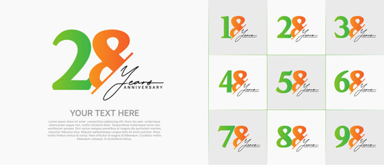 Set of Anniversary Logotype green and orange color with calligraphy can be use for special day celebration