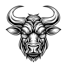 Fototapeta premium bull head portrait engraving black and white outline