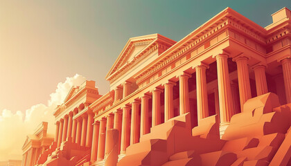 Obraz premium Rome wasn't built in a day: A visual representation of the gradual construction of ancient Roman buildings, emphasizing the idea that great achievements require patience and perseverance