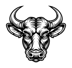 bull head portrait engraving black and white outline