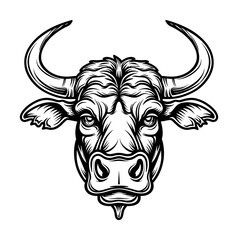 Naklejka premium bull head portrait engraving black and white outline