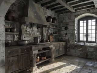 kitchen at medieval castle, 3d model