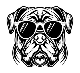 Fototapeta premium bulldog sunglasses engraving black and white outline