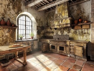 kitchen at medieval castle, 3d model