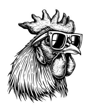 recommend clip art: rooster sunglasses engraving black and white outline