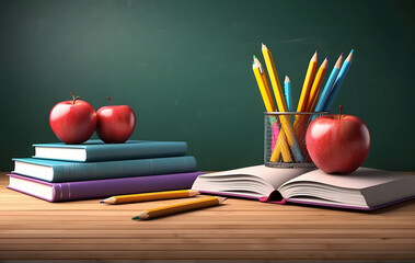 Happy Teacher's Day Concept, empty blackboard with educational elements