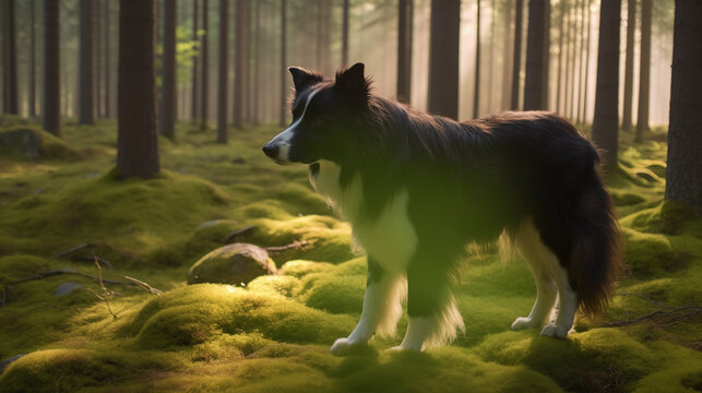 Double Exposure of a Border Collie in a forest illustration ~ Created using Generative AI - Powered by Adobe