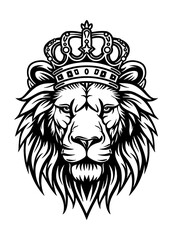 lion crown engraving black and white outline