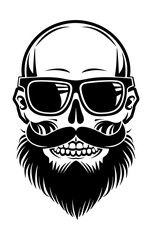 Fototapeta premium skull beard sunglasses engraving black and white outline