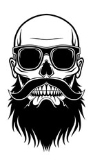 skull beard sunglasses engraving black and white outline