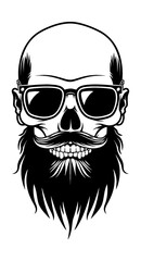 skull beard sunglasses engraving black and white outline