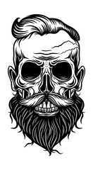 skull beard hipster engraving black and white outline