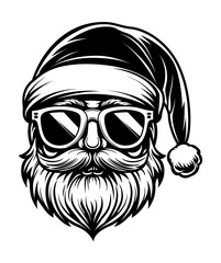 santa sunglasses engraving black and white outline