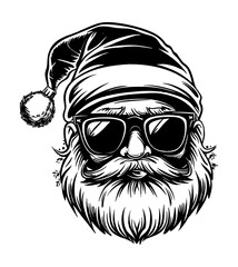 santa sunglasses engraving black and white outline