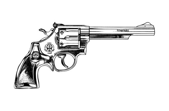recommend clip art: retro revolver gun engraving black and white outline