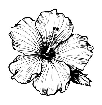 recommend clip art: hibiscus flower engraving black and white outline