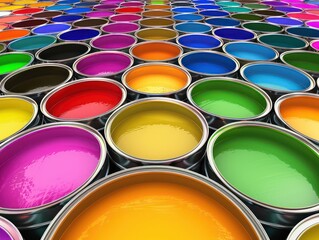 multi colored paints cans