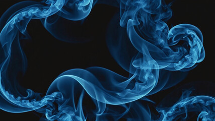 Fototapeta premium blue fire and smoke over black background, twisting up into black