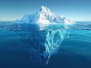 big iceberg transparent waters, showing underneath the surface of the water