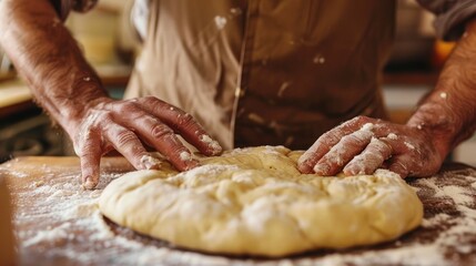 Unrecognizable man hands prepare dough for croissant sweet dessert - Powered by Adobe